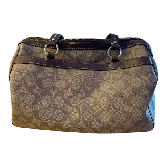 COACH Heritage Signature Stripe Zip Top Brown Shoulder Satchel Handbag F14478 - Picture 3 of 10